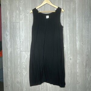 CABI Solid Black Sleeveless Faux Wrap Stretch Rayon Knit Dress Womens Sz‎ Medium